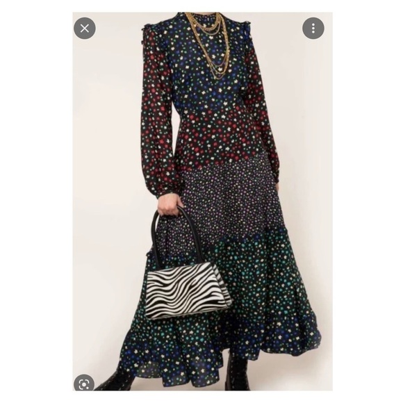 RIXO Billie Dress High Neck Long Sleeve Tiered Polka Dot Maxi Dress Small - Picture 6 of 11